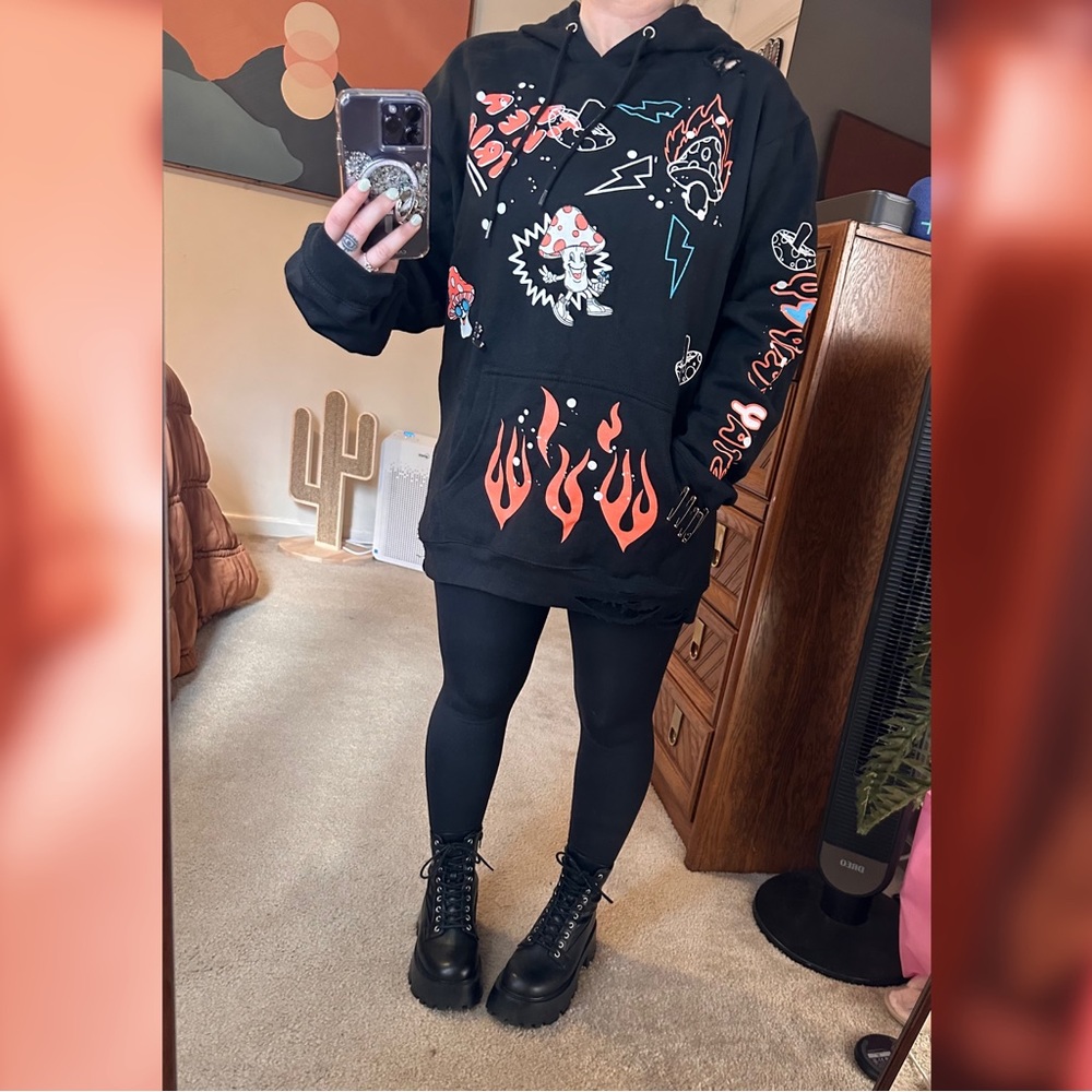 Handmade and Reworked Size Large Trippy Hoodie. One of a Kind.